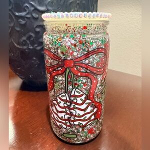 Brand New. Never Used Glittery Holiday Candle Holder with Red Bow